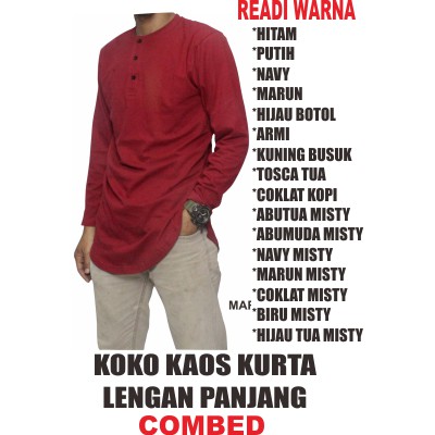 koko kurta dewasa lengan panjang kaos combed