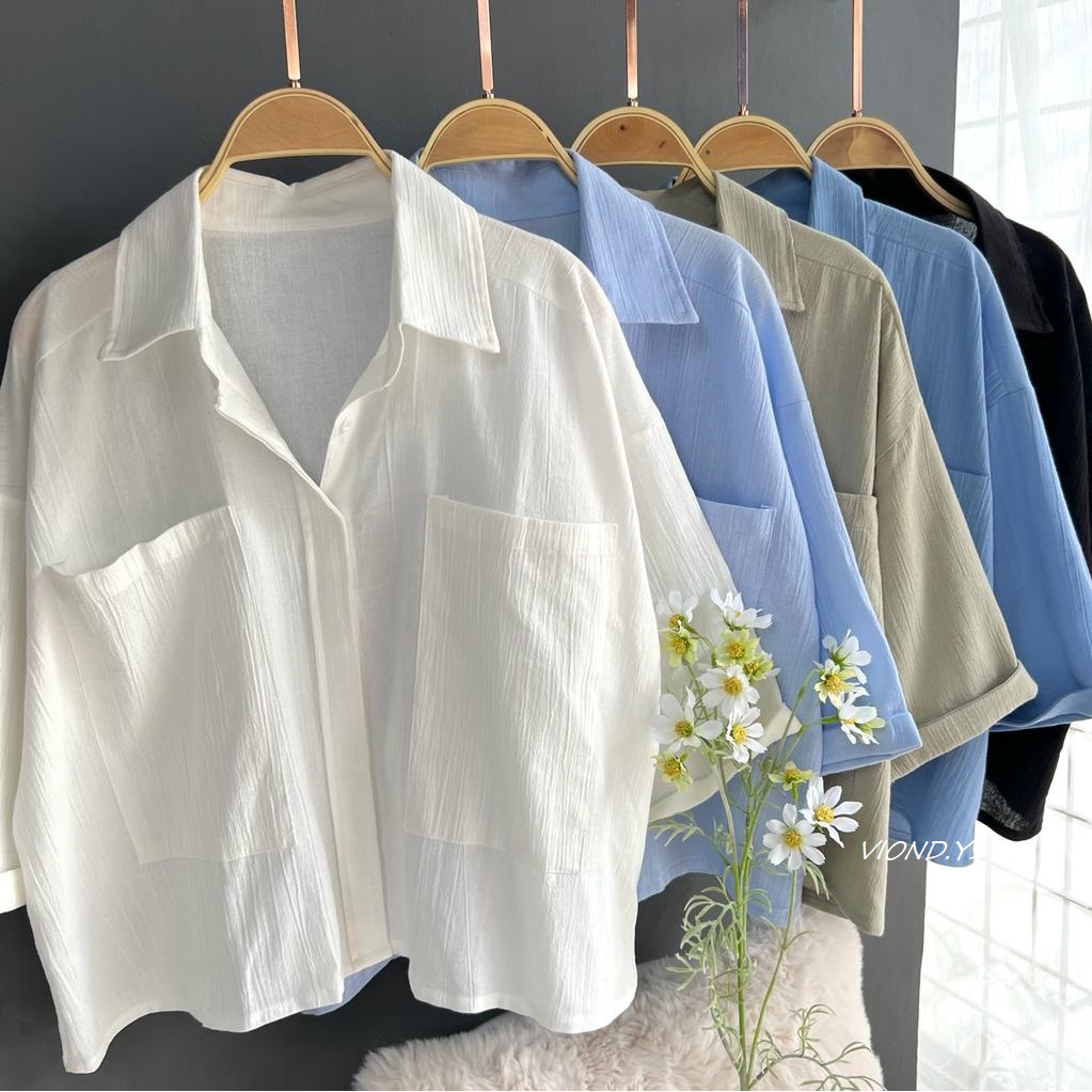 Kemeja Linen Kringkel Shirt / Atasan Blouse Korea Polos 120