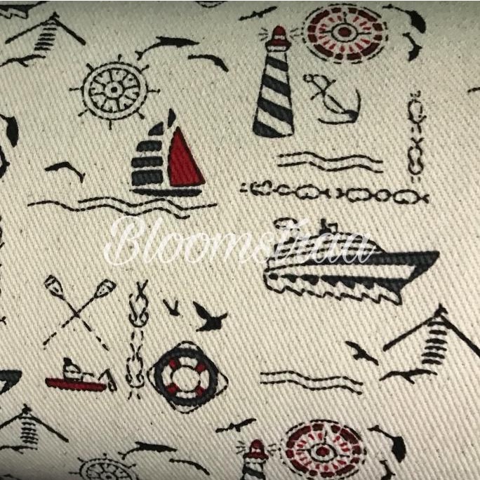 Kain Kanvas sailor bahan canvas meteran motif kapal navy twill sail