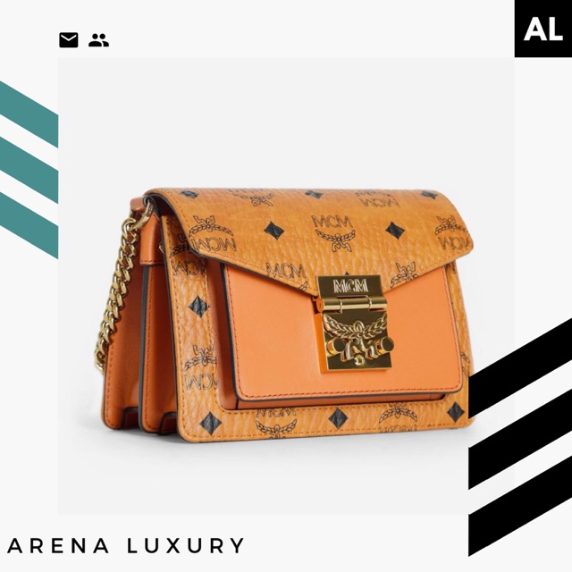 MCM Patricia Monogram Print Crossbody Cognac