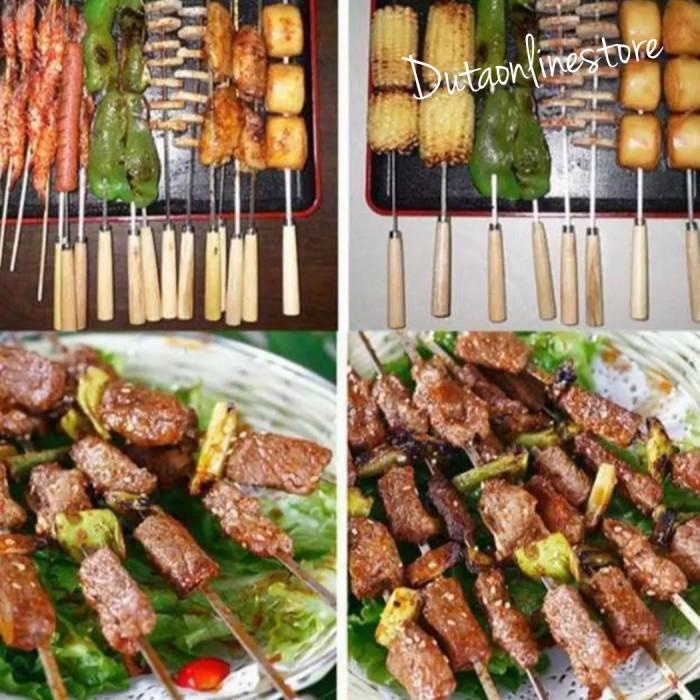 Tusukan Tusuk sate Daging BBQ Ayam Ikan Bakar Stainless anti karat