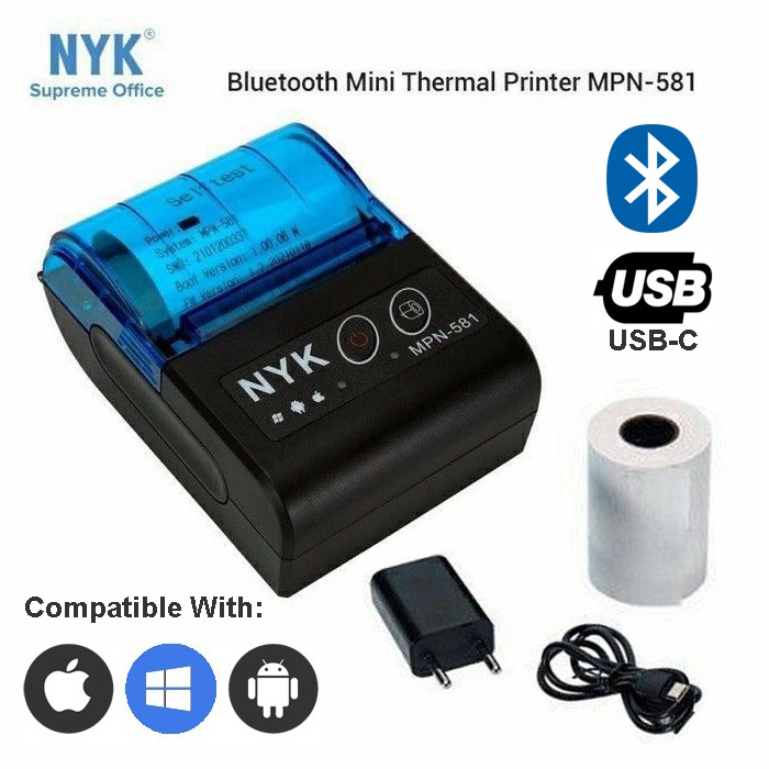 Printer Mini Bluetooth Thermal NYK MPN-581 58mm Label/Kasir/Pos Bisa IOS/Android/Windows