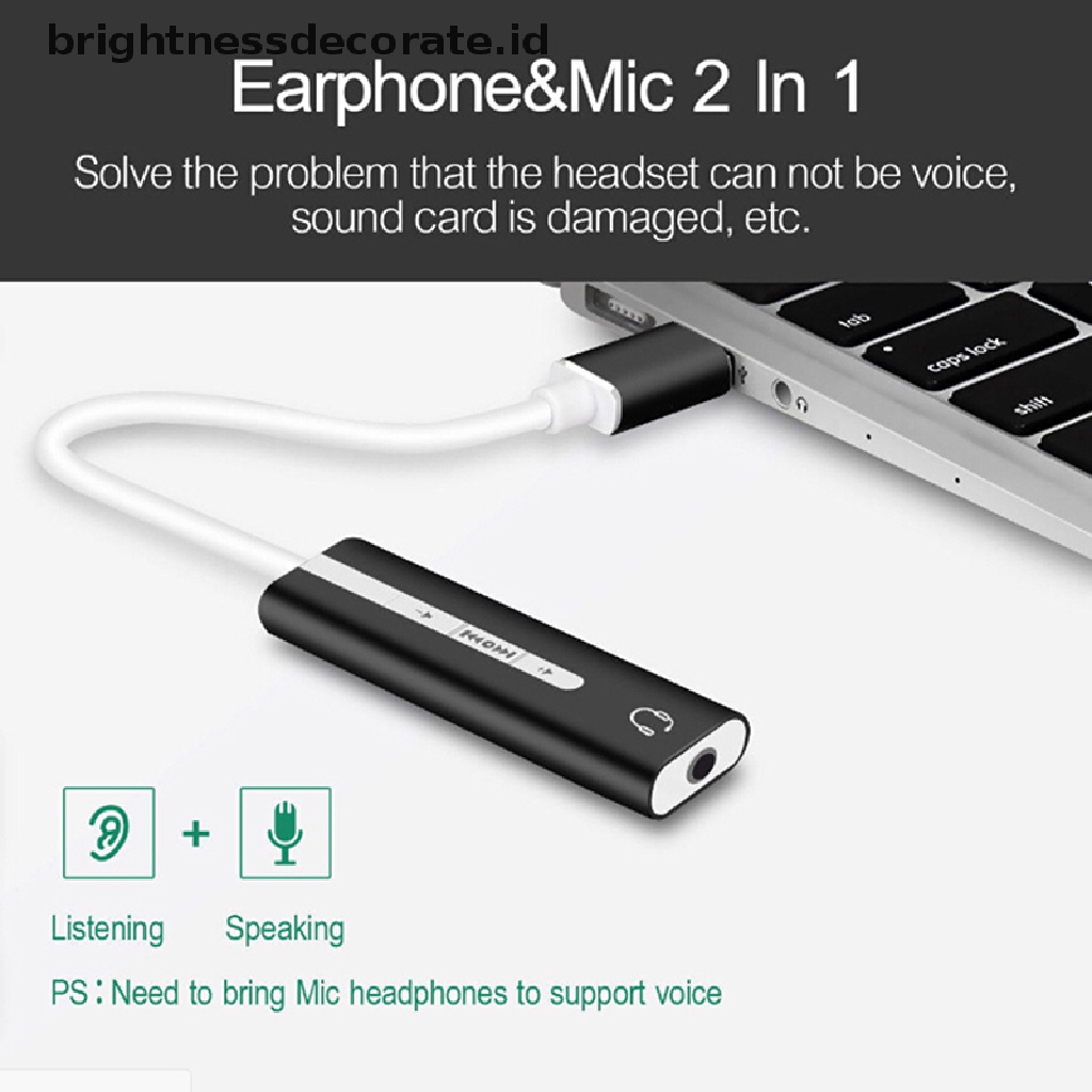 1pc Adapter Sound Card Eksternal Usb Ke Jack 3.5mm Stereo Untuk Headset