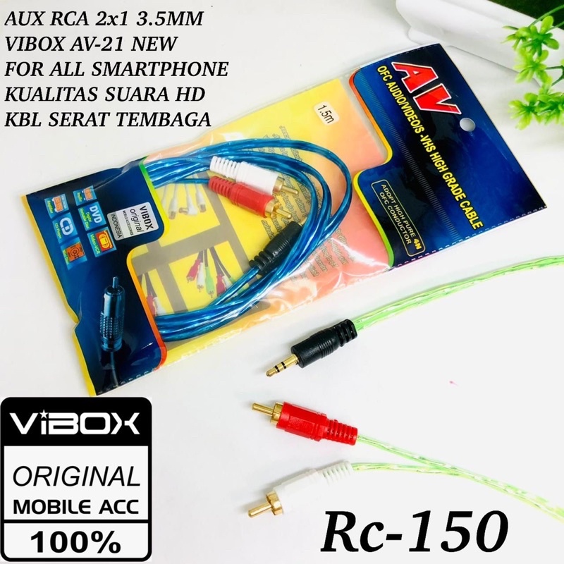 KABEL AUX RC-150 VIBOX AUX RCA 2x1 3.5MM AV-21 NEW FOR ALL SMARTPHONE KUALITAS SUARA HD KABEL SERAT TEMBAGA