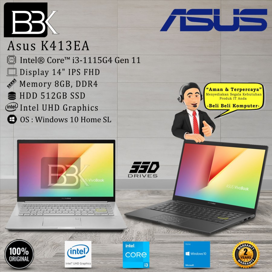 Asus Vivobook K413EA i3-1115G4 8GB 512GB SSD W10HSL 2Yr