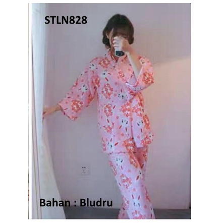 Piyama Wanita Baju Tidur Wanita Bludru Rabbit Flower