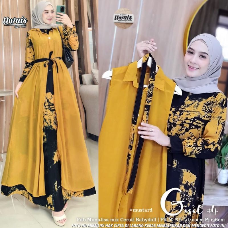 Gisel set maxy iner+outer Gamis jumbo motif corak terbaru 2022 Gamis pesta kondangan elegan