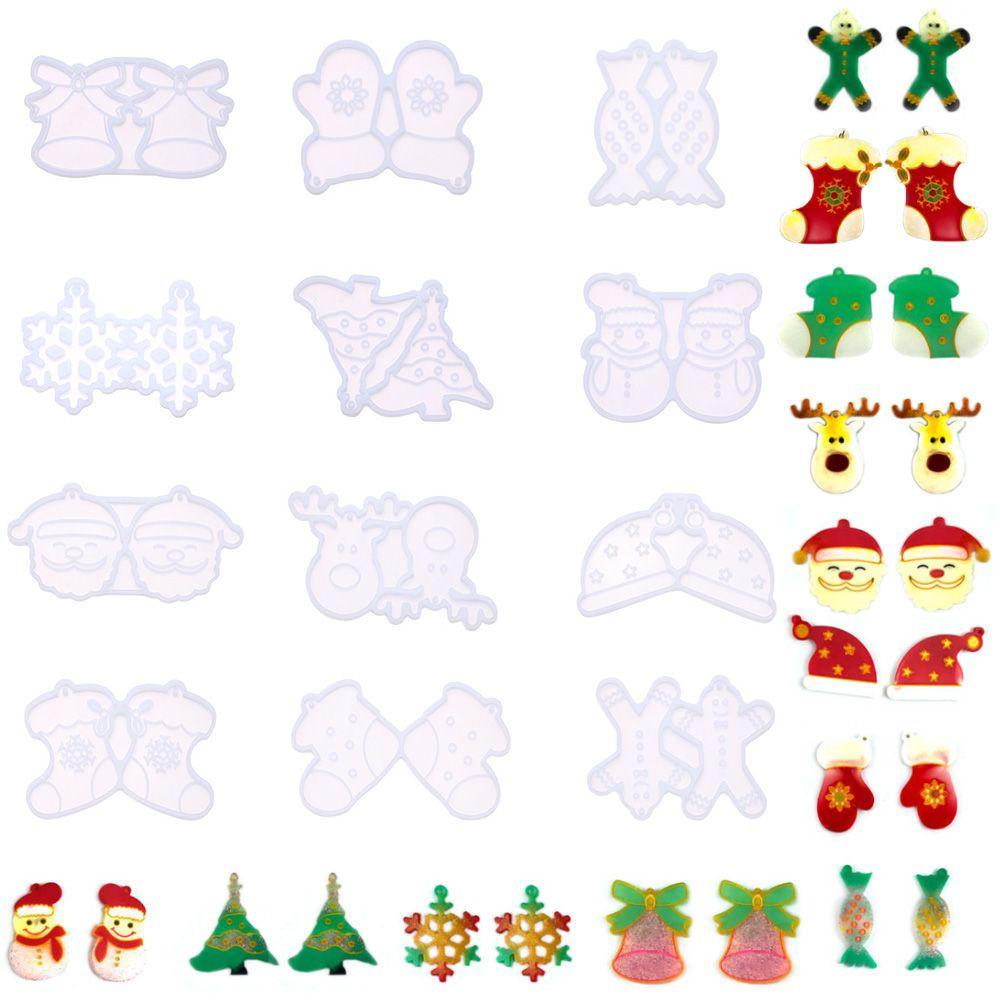 Solighter Anting Cetakan Menjuntai Handmade UV Epoxy Elk Snowflake Santa Claus Silicone Mold