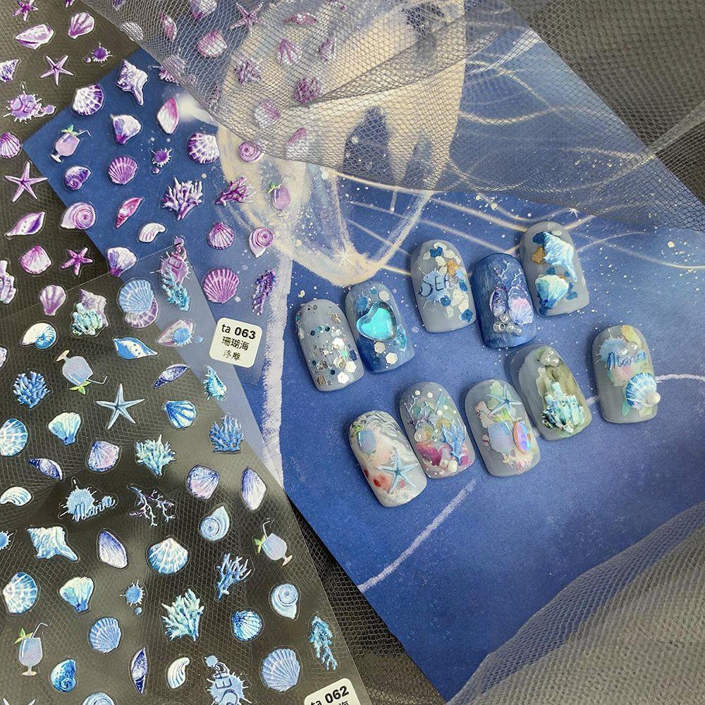 Mxbeauty Stiker Nail Art Ultra-Tipis Relief Shell Spray Aplikasi Manikur Aksesoris