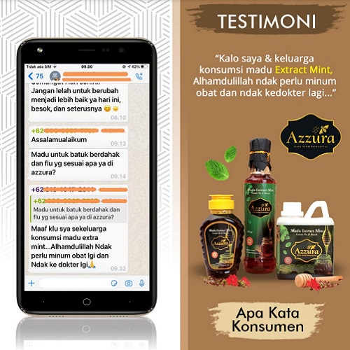 Madu Extract Mint Madu Herbal Azzura | Madu Flu Batuk Pernafasan dan Hidung Tersumbat [ 300/450/500 gram ]-5