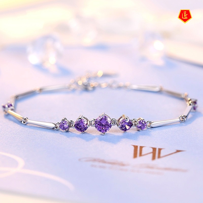 [Ready Stock]925 Silver Simple Amethyst Bracelet