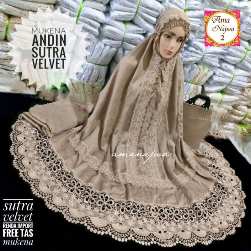 Mukena Dewasa ANDIN Sutra Velvet/Renda import