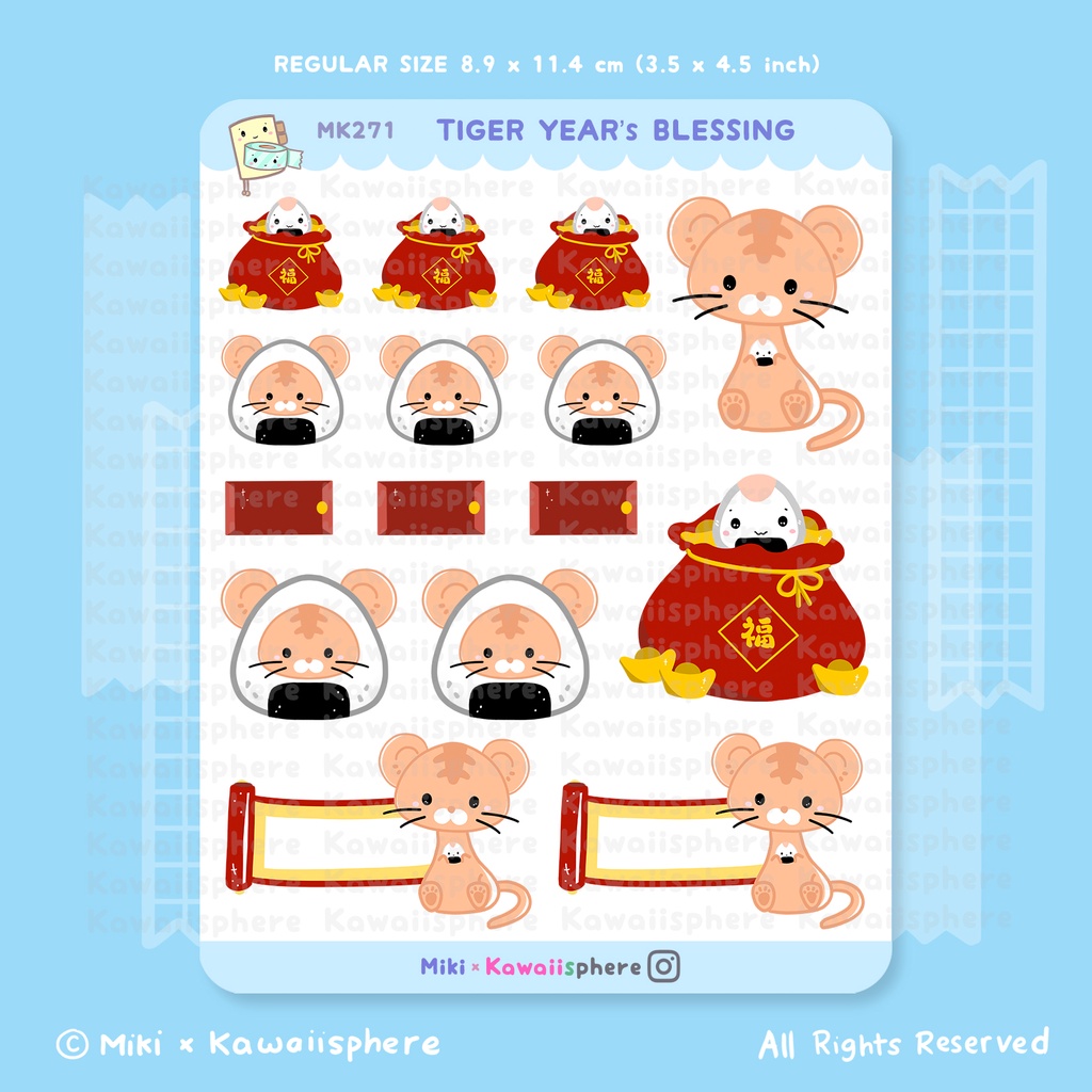 

Tiger Year's Blessing | Chinese New Year Sticker | Stiker Imlek 2022 | Journal / Ring Planner 6-holes Sticker