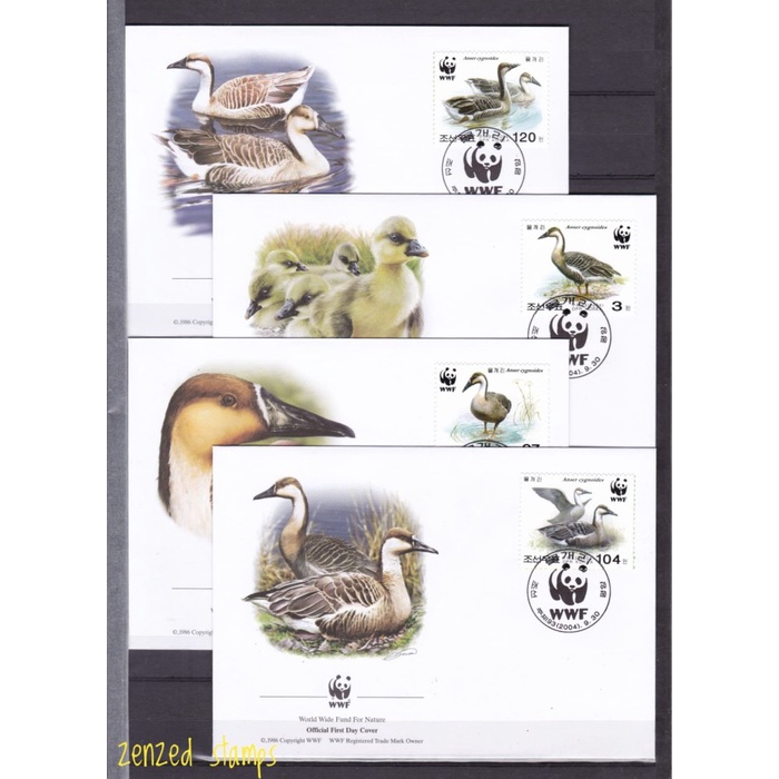 

F010 Perangko FDC Korea 2004 Water Birds WWF - Swans Set 4 Pcs