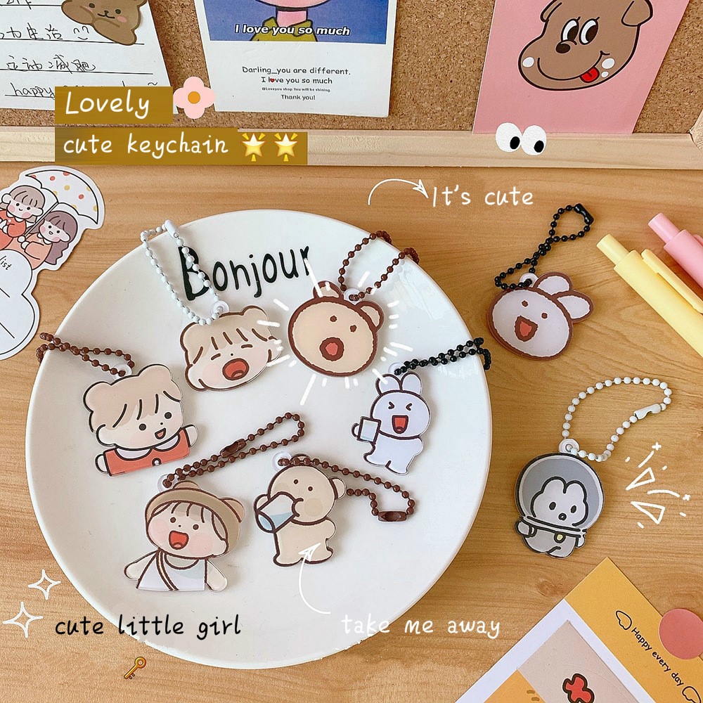 Ganci Gantungan Kunci Bentuk Kartun Hewan Lucu Warna-Warni Gaya Jepang Dan Korea Cute Kartun Cartoon Girl Keychain Color Bead Lanyard Bag Key Chain Girl Pendant Jewelry