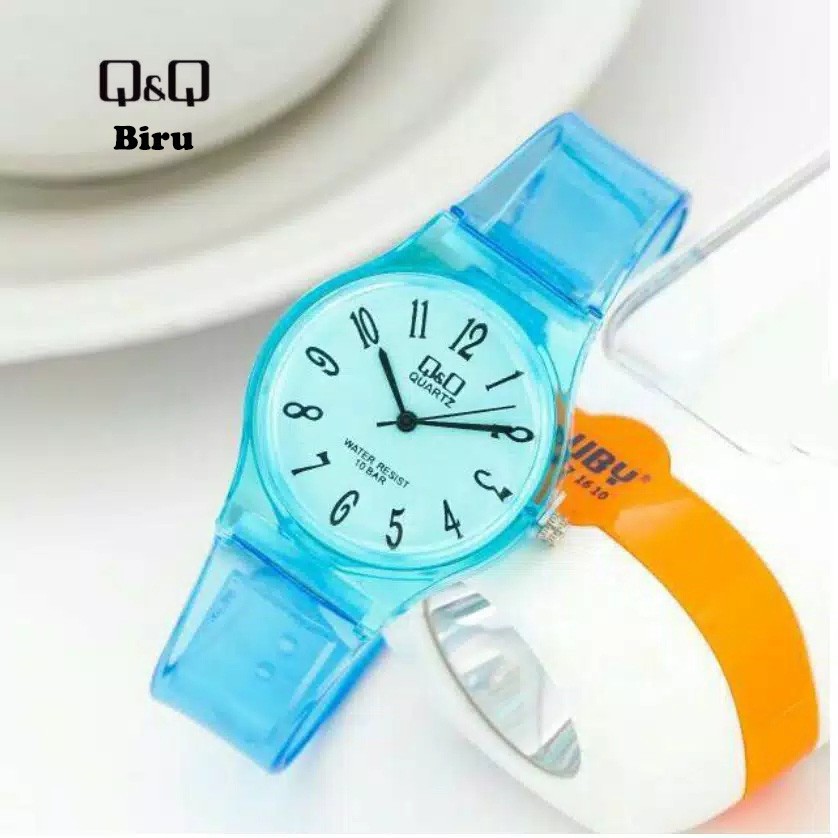 Jam Tangan Jelly Transparant Angka QQ Jam Tangan Fashion Cewek Bening 01-Biru Tua