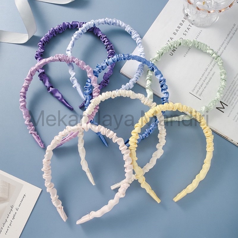 BANDO KOREA KERUT / BANDO SCRUNCHIE SATIN / HEADBAND KOREA FASHION / BENDO KOREA STYLE AKSESORIS RAMBUT WARNA PASTEL