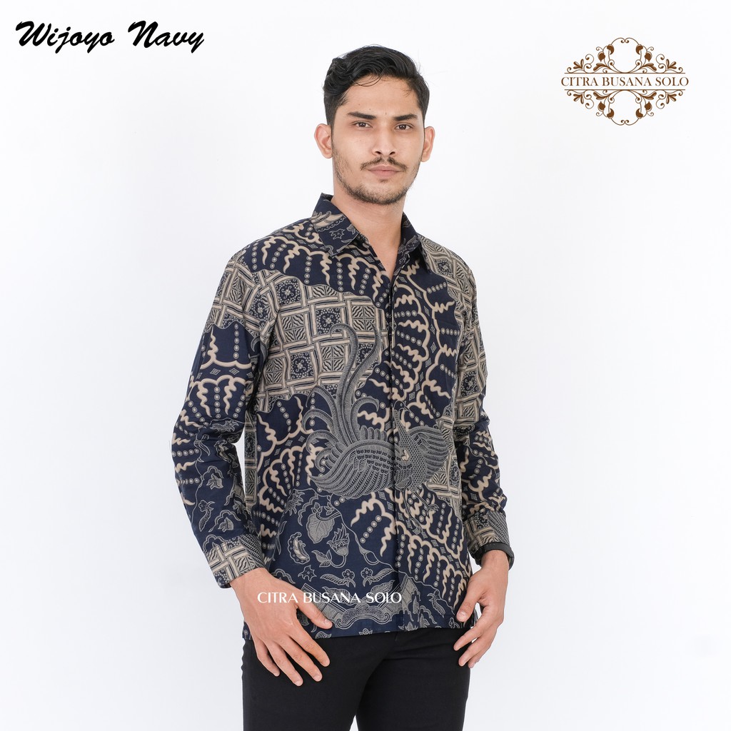 WIJOYO NAVY Kemeja Batik Pria Full Furing Regular Fit Bahan Katun Primisima