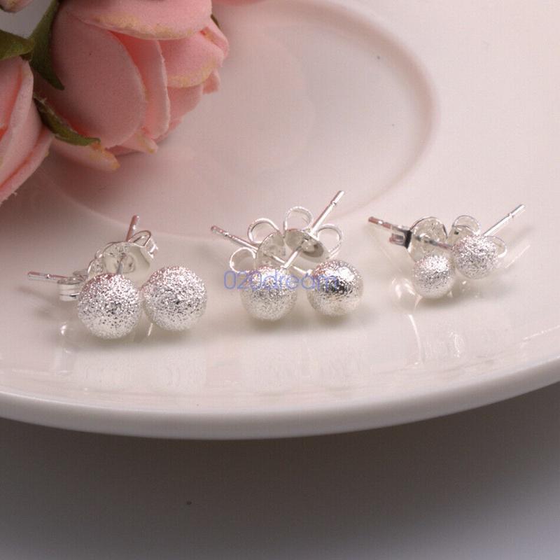 Nyata 925 Sterling Silver Anting-Anting Bola Manik-manik Studs Anting-Anting Wanita Bulat Stud Dicap Wanita Hadiah