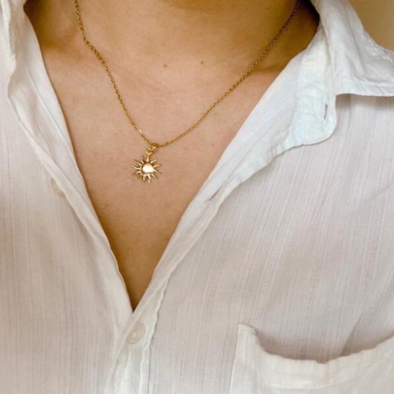 Fancyqube Kalung Rantai Choker Liontin Bunga Matahari Bahan Stainless Steel Lapis Emas 18k Untuk Wanita
