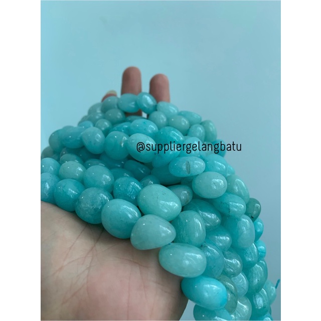 manik Batu alam BLUE SEDIMENT 12 x 10mm biru aqua bahan gelang kalung