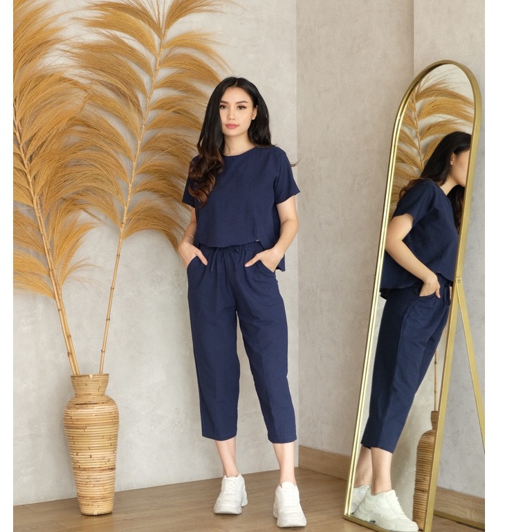 Paige Set - Baju Celana Setelan Wanita-Navy