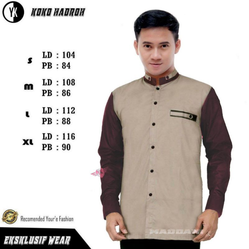 BAJU KOKO PRIA DEWASA LENGAN PANJANG MOTIF SCODER ELRUMI BAJU KOKO DEWASA EL RUMI KEMKO TAQWA HADROH LAKI LAKI PUTIH ABU POLOS KOMBINASI-Coksu