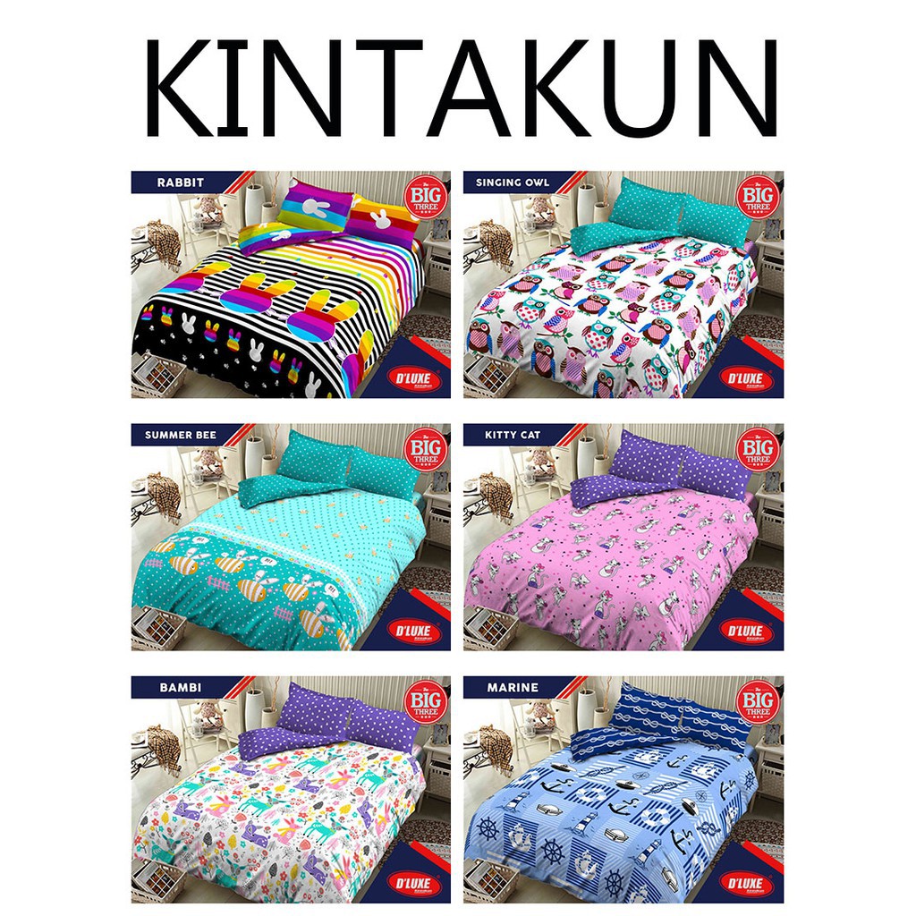 BEDCOVER + Sprei KINTAKUN 160x200 motif BAMBI SUMMER BEE OWL RABBIT MARINE KITTY - QUEEN 160 LUCU BC