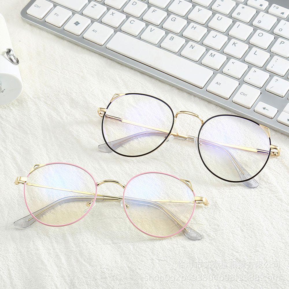 Mxbeauty Kacamata Anti Cahaya Biru Klasik Vintage Bentuk Telinga Kucing Frame Bingkai Logam Bulat Fashion Blue light blocking Komputer Eyeglasses