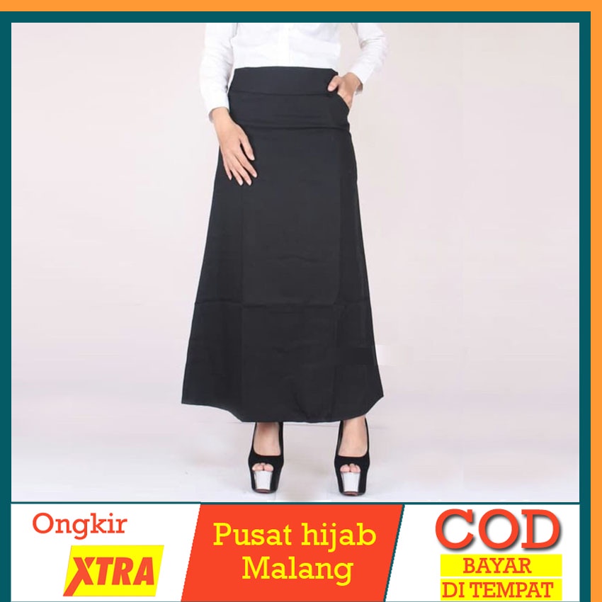 Rok panjang A line Rok polos wanita Line A bahan scuba