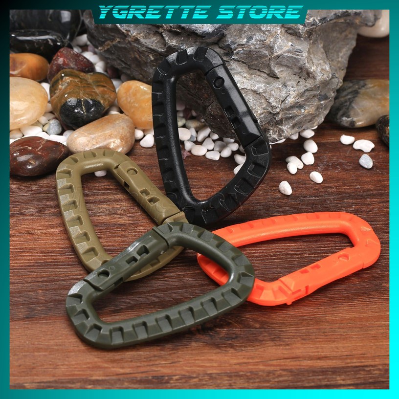 YGRETTE - Tactical Backpack Buckle Fast Tactical Carabiner Plastic Hook D Shape Mosqueton EDC Gear For Outdoor Camping KARABINER