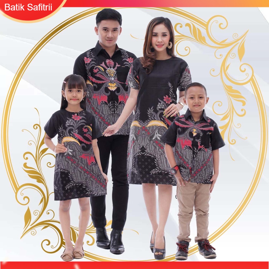 Couple Keluarga - Batik Keluarga Natal - Ibu Bapak Anak - Motif Mahkota Warna Hitam - Dress Tunik Bl