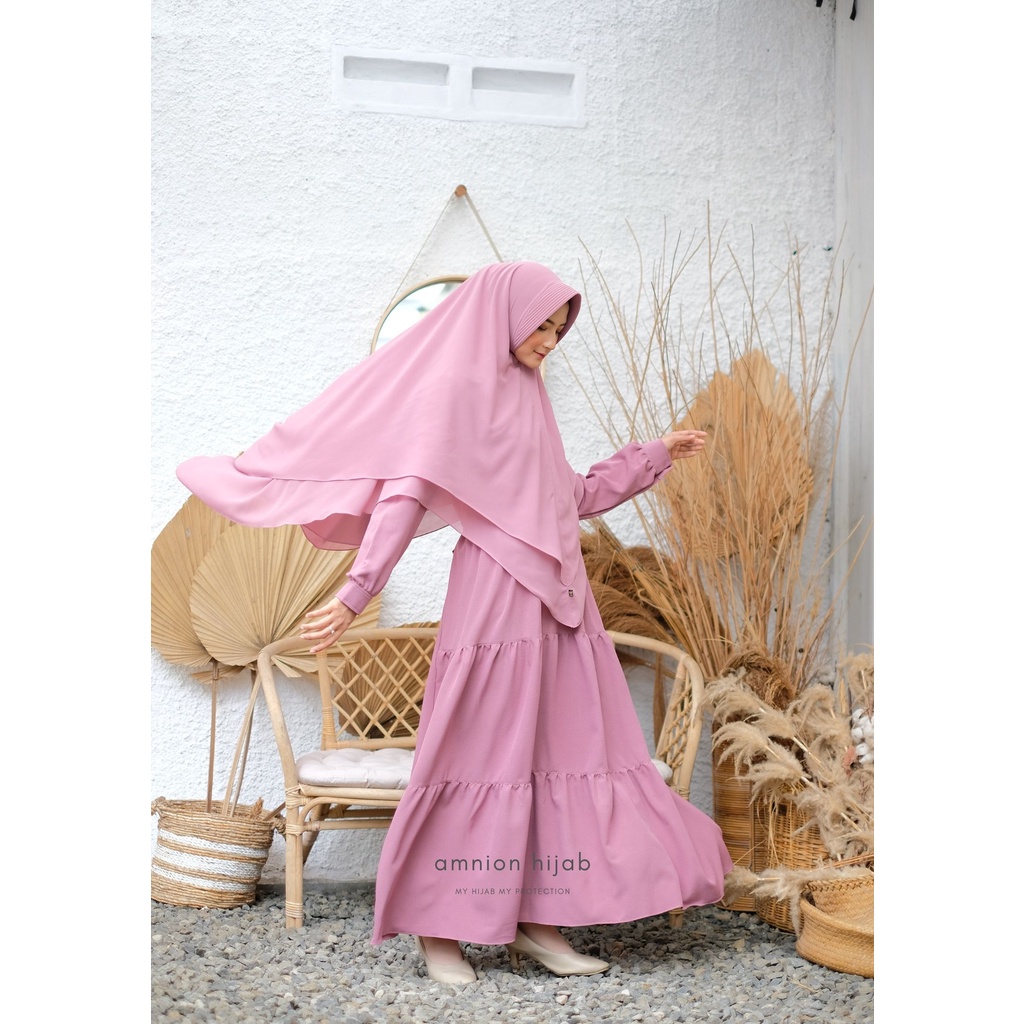 Dress muslim Azkia warna salem pastel busui friendly by amnion hijab