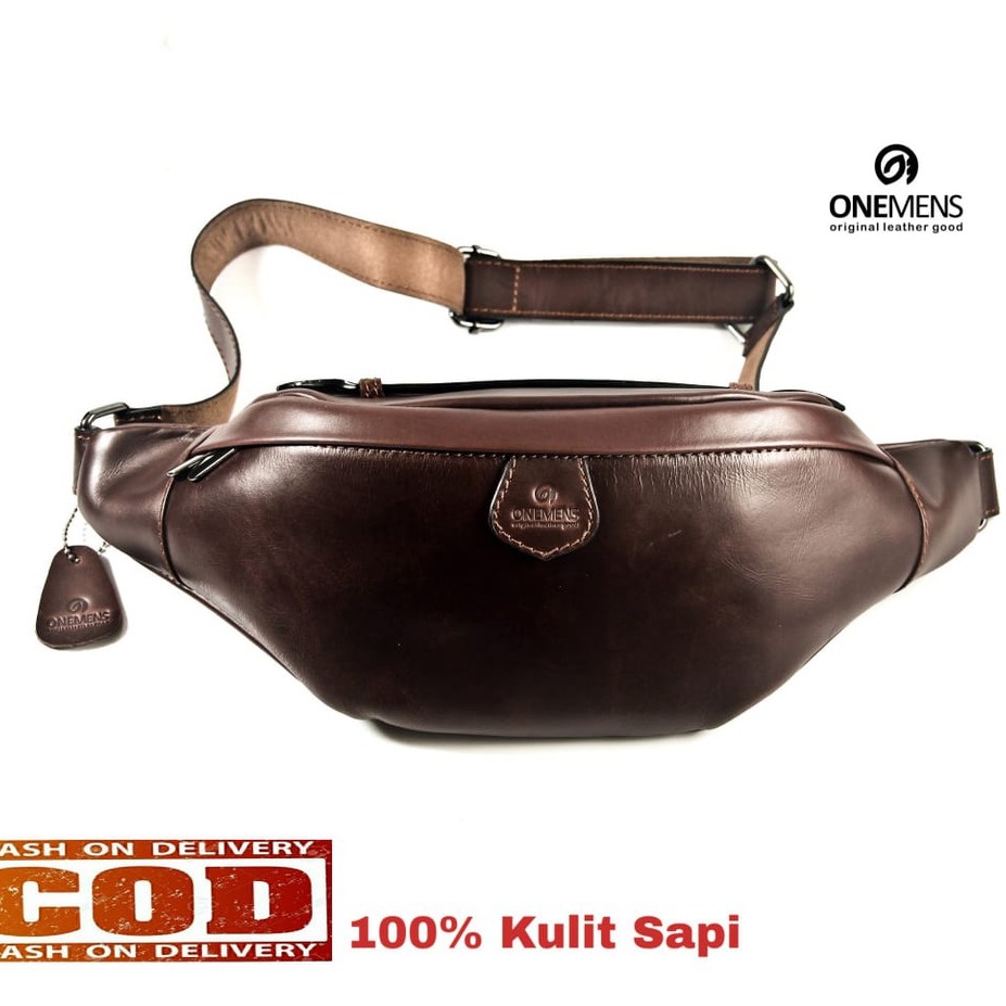 Sling Bag Pria Terbaru 100% Kulit Sapi Asli Original Coklat Tua Hitam WX03 / Tas Pria Selempang Kuli