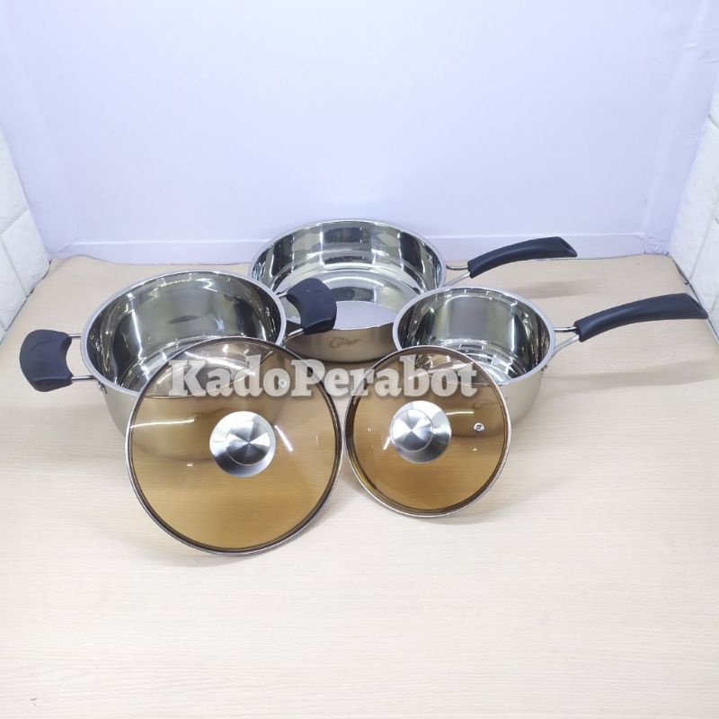 panci 1 set - peralatan masak set - cookware stainless 3pcs