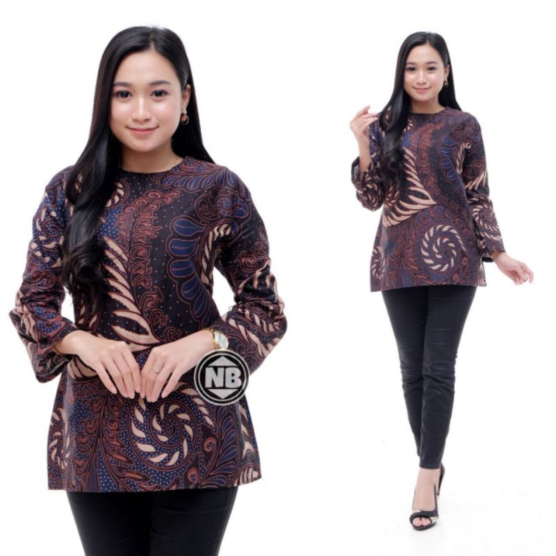 BLOUSE COUPLE BATIK ATASAN BATIK WANITA LENGAN PANJANG MOTIF KEONG