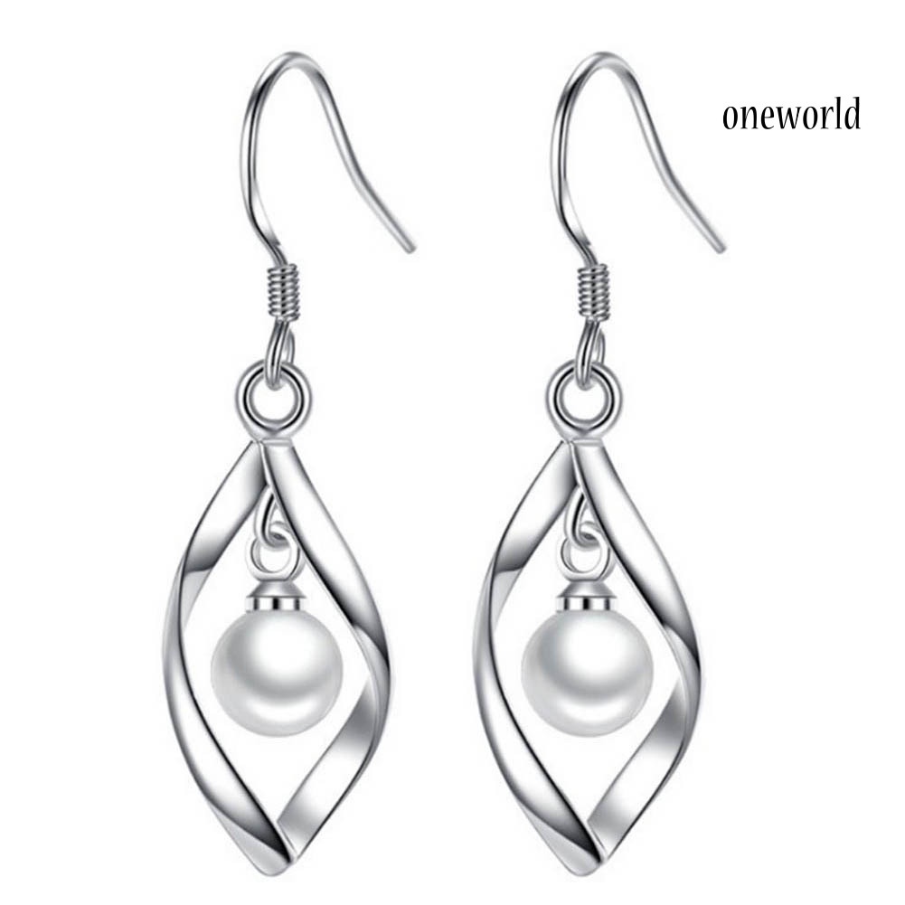 OW# Elegant Women Faux Pearl Rotating Dangle Hook Earrings Wedding Jewelry Gift