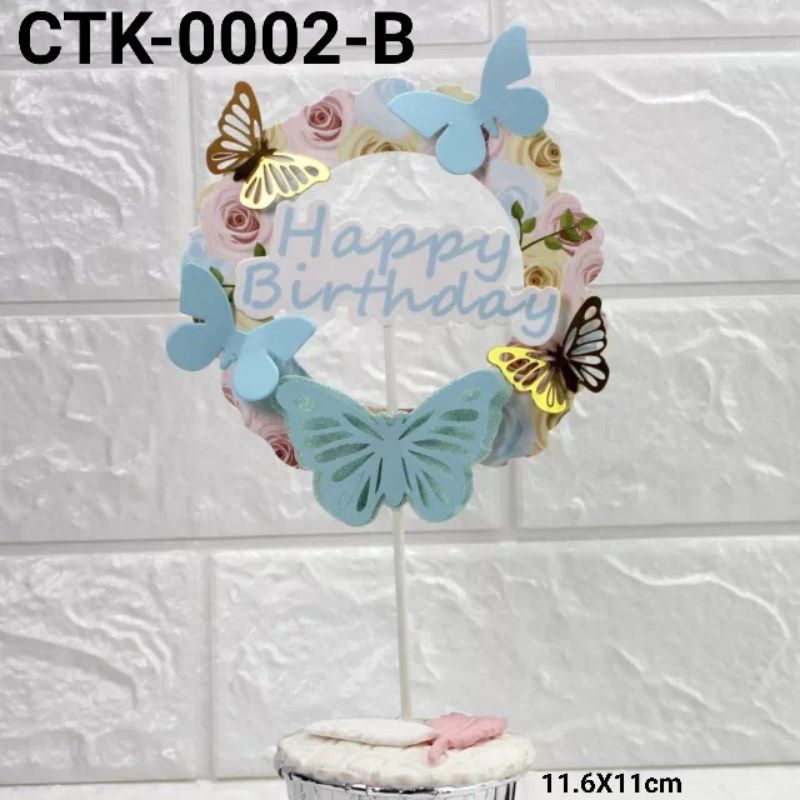 cake topper happy birthday motif kupu kupu