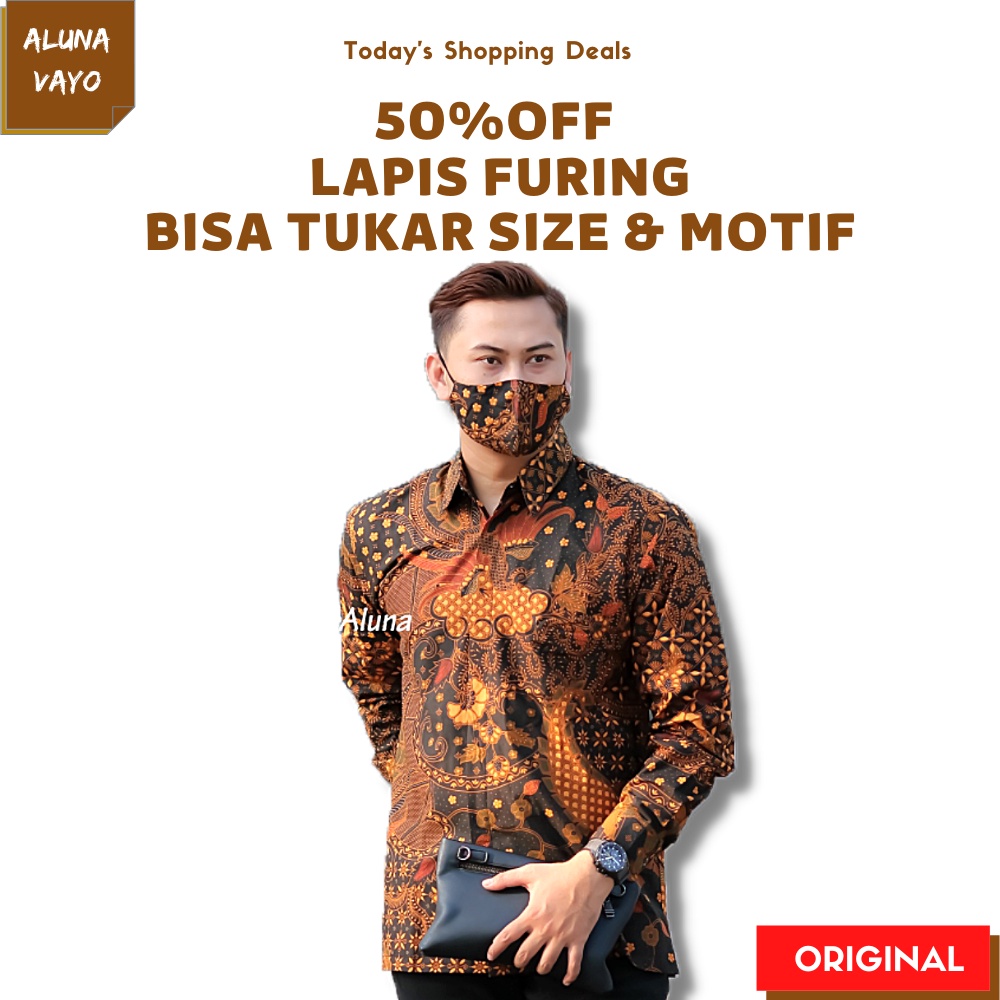 Baju Kemeja Kameja Atasan Hem Pakaian Batik Pria Lengan Panjang Couple Slimfit Modern Slim Fit Pekal