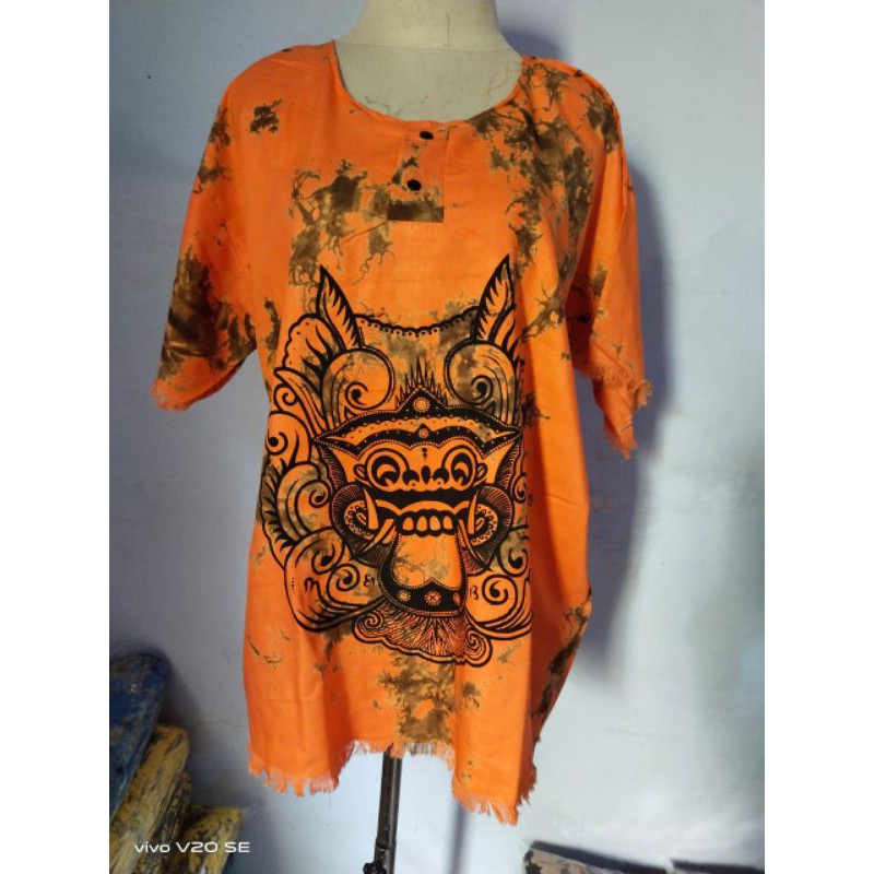 BAJU BARONG YANTRN DEWASA/BAJU ATASAN PRIA WANITA KHAS BALI-Oren bercak