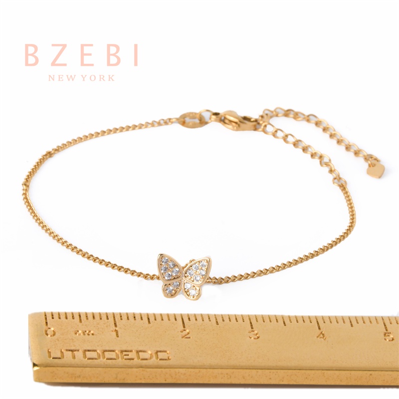 Bzebi Gelang Tangan Rantai Lapis Emas Aksen Batu Zircon Butterfly Adjustable Untuk Wanita 196b