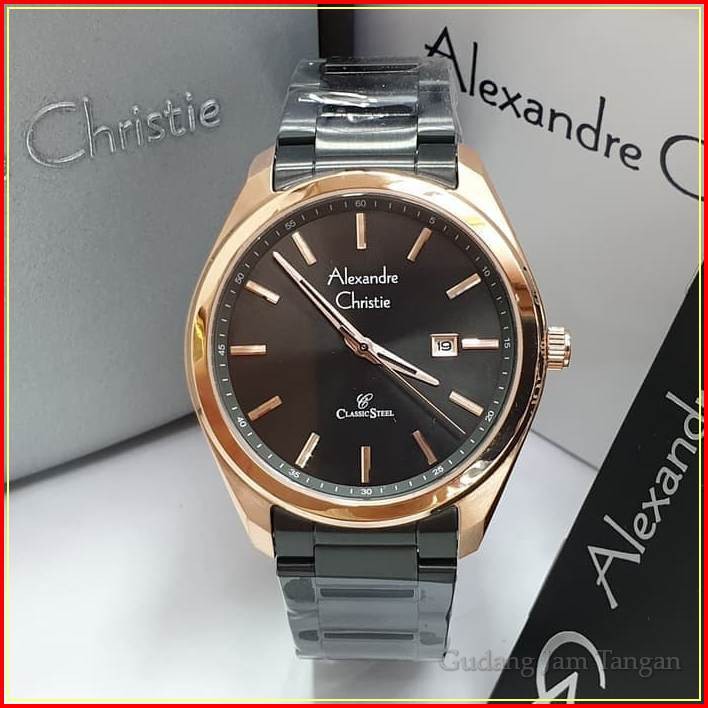 JAM TANGAN PRIA ALEXANDRE CHRISTIE AC 8591 ROSEGOLD BLACK ORIGINAL