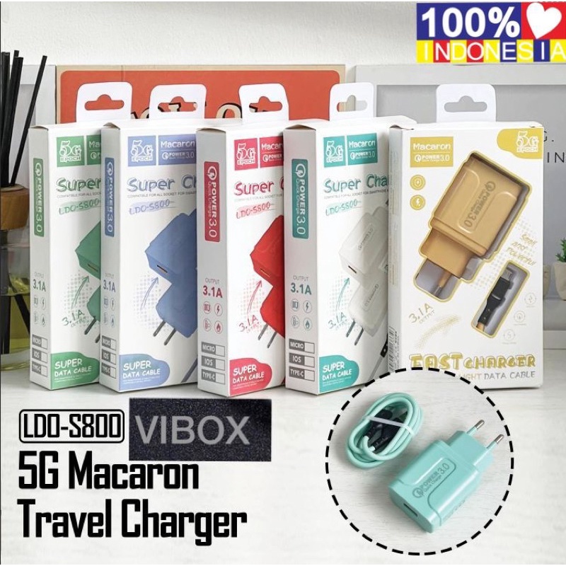 Ready New Charger Macaron Vibox LDO-S800 Micro Travel Charger Macaron