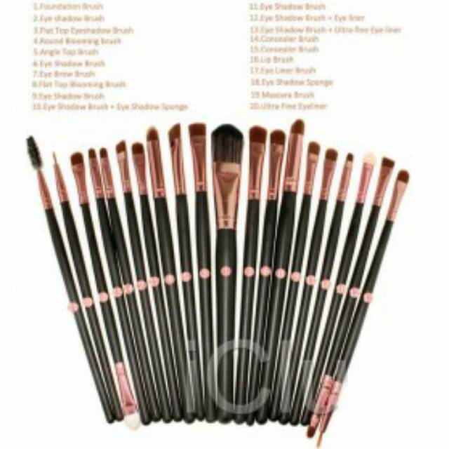 Kuas Make Up UK Professional Cosmetic Brush 20 Set - Black/Brown