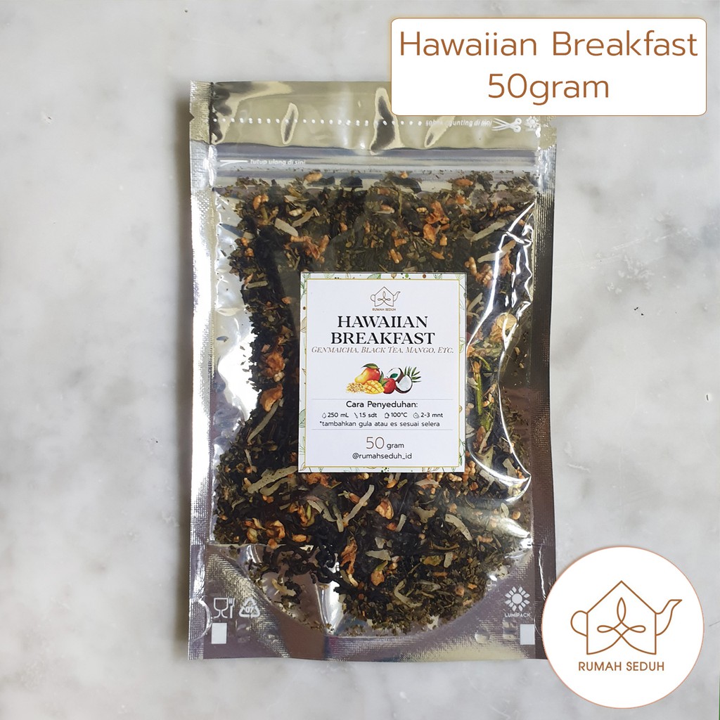 

50gr Hawaiian Breakfast - Genmaicha, Black Tea, Apple, and Coconut. Teh Beras dengan apel dan kelapa