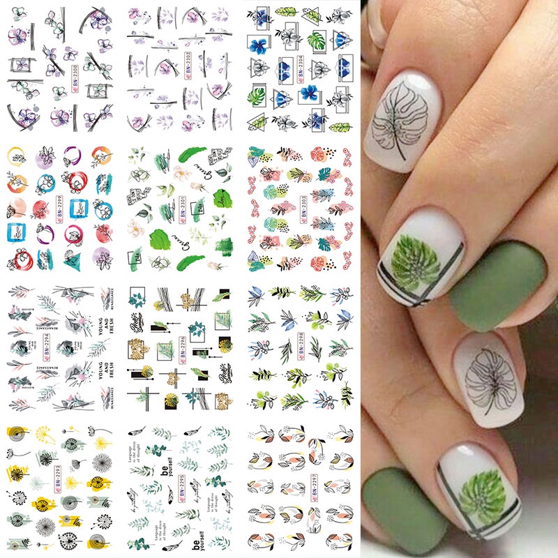 12pcs / Set Stiker Kuku Desain Lavender Floewrs Gelombang Untuk Dekorasi Nail Art DIY