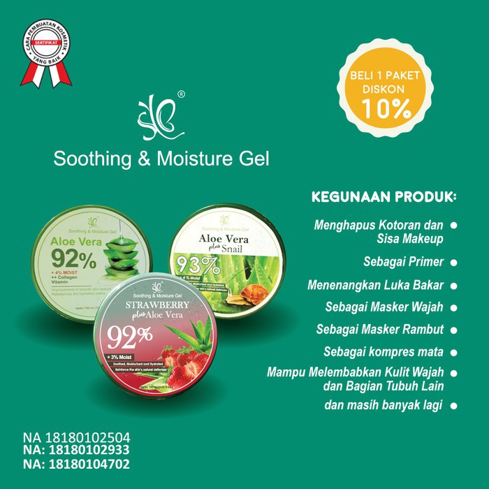 Soothing &amp; Moisture Gel Aloe Vera 92 % COLLAGEN &amp; STRAWBERRY - SYB Hydrated Snail 93 % BPOM ORIGINAL