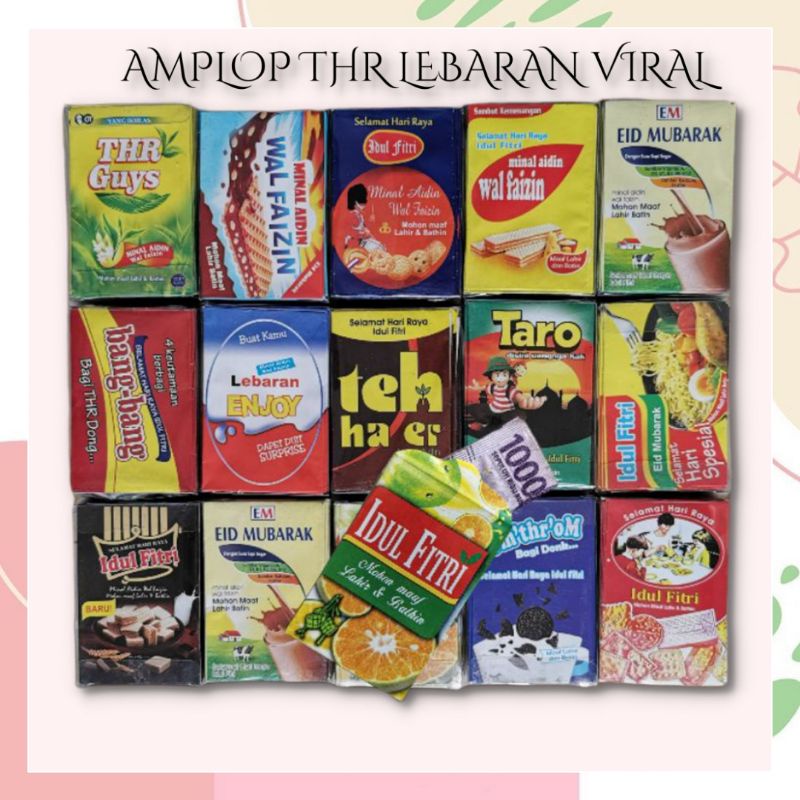 

[ Isi 40pcs ] Amplop Thr Lebaran Idul Fitri Viral Unik Gambar Snack Custom Teh Kotak BengBeng Indomie Khong Guan Nabati Milkita Kinderjoy Teh Gelas Pocky Taroo