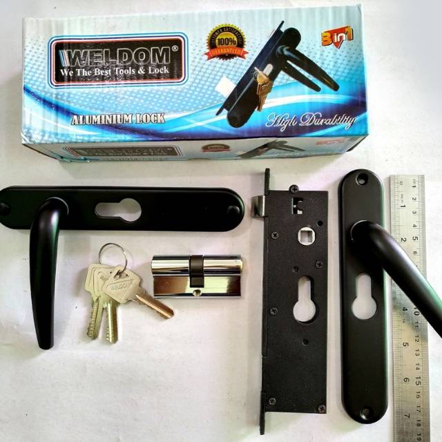 Kunci pintu alumunium black / Door lock / Kunci pintu set pintu besi kawat nyamuk/ HANDLE GAGANG PEGANGAN KUNCI PINTU SIAP PAKAI