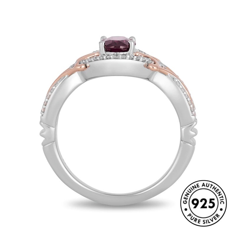 Cincin Berlian Amethyst Bahan S925 Silver Warna Rose Gold